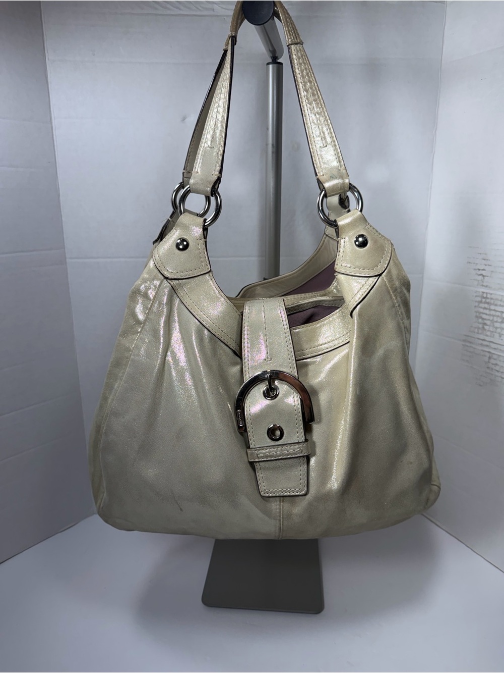 COACH F17092  Soho Lynn Metallic Leather Hobo Gold Shimmer Shoulder Bag 